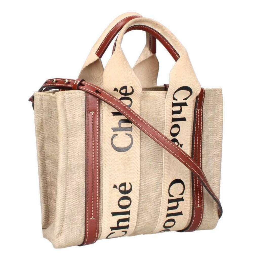 Chloe Woody Logo Canvas Handbag Beige Tan Brown - Picture 1 of 5